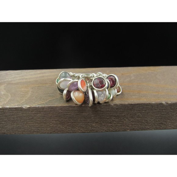Size 5.75 Sterling Silver Custom Made Various Semi Precious Charms Band Ring - Picture 1 of 9